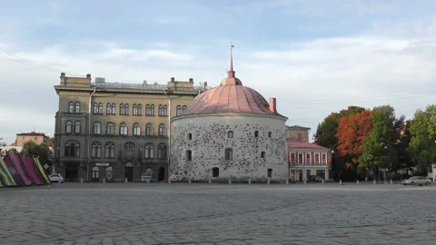 Tower of the medieval Vyborg fortress Video stock 120935460