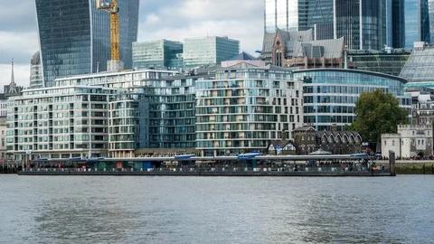 Tower Millennium Pier Ferry Stop People Ride Sightseeing Tour Boat Cruise Ship Stock Footage 108211223
