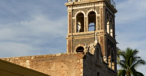 Tower of the Mision de Nuestra Senora de Loreto Concho, Loreto, Mexico. Stock Footage 113363480