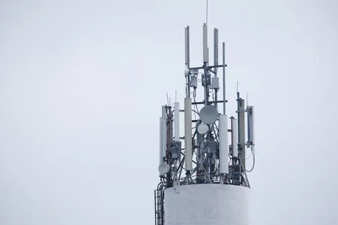Tower of mobile operators 4G, communication station Stock Photos