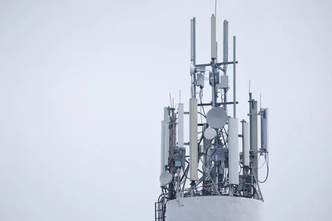 Tower of mobile operators 4G, communication station Stock Photos