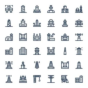 Tower Modern Vector Collection with 36 Bold Line 128x128 Pixel Optimized Icon 스톡 일러스트