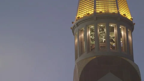 Tower Monument Architecture with Lights Turned On Stock Footage 139313640