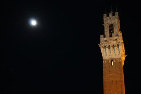 Tower with the moon 스톡 사진