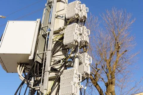 Tower With Multiple Wires and Attachments Stock Photos