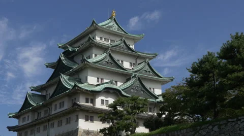 Tower of Nagoya Castle with Moving Clouds 库存影片 42540531