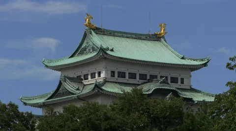 Tower of Nagoya Castle with Moving Clouds Stock Footage 42557889