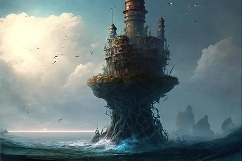 A Tower In The Ocean Stock Illustration