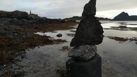 Tower  by the ocean. Stone Balancing. Rock Balancing. Stock Footage 167238436
