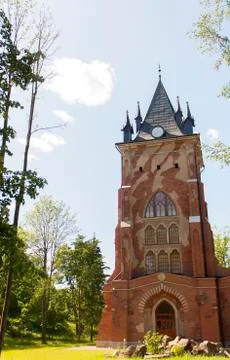 Tower of the old castle of red bricks Stock Photos