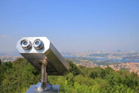 Tower optical viewer on the observation deck Stock Photos
