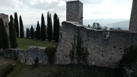 Tower orbit-Aerial drone Castle of 4K Romena Casentino Valley Tuscany view Stock-Footage 172117652