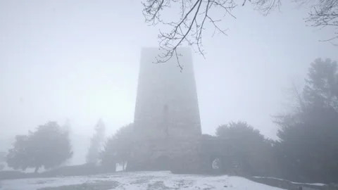 Tower in the park in the fog Stock Footage 264610807