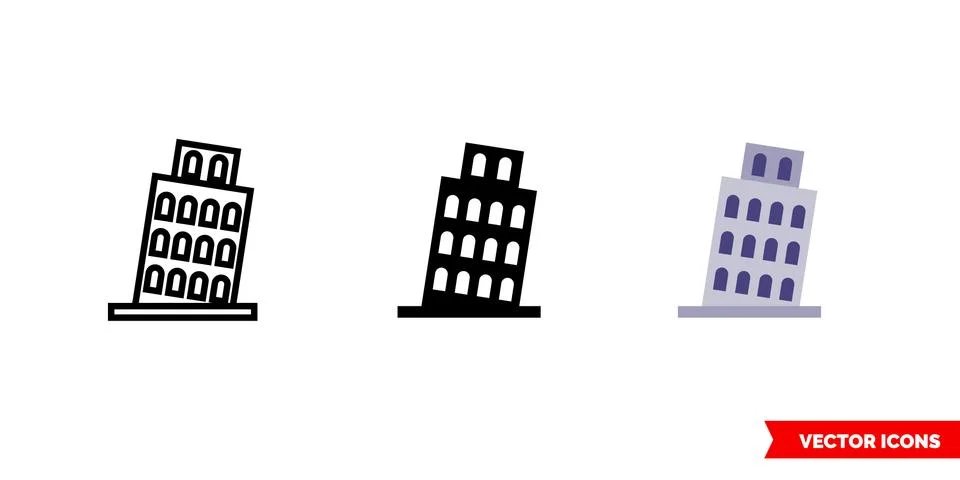 Tower of pisa icon of 3 types. Isolated vector sign symbol. Illustrazione stock