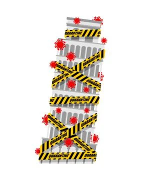 Tower of Pisa is wrapped in yellow warning tape Quarantine. Quarantine in Ita Stock Illustration