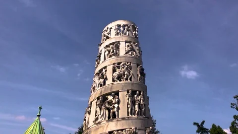 Tower with sculptures and statues inside the monumental cemetery2 Video stock 90528255