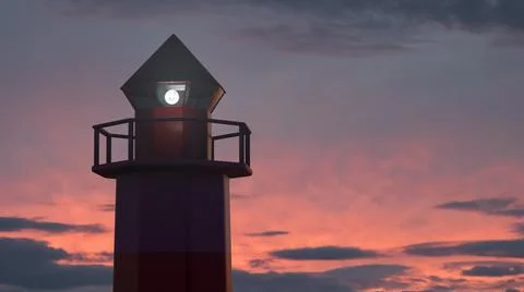 Tower of the sea navigation lighthouse. Sunset sky in the background. Foto stock