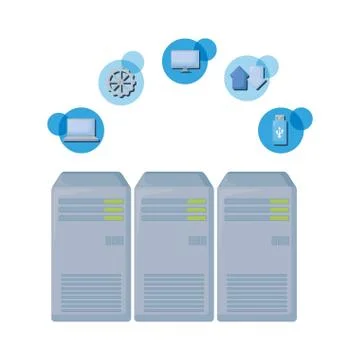 Tower server with data icons Stockillustratie