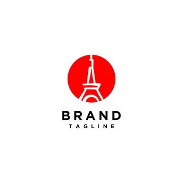 Tower Silhouette Inside Red Circle Logo Design Stock Illustration