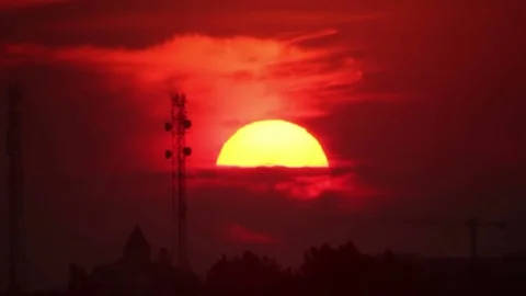 Tower silhouette in sunrise Stock Footage 83772909