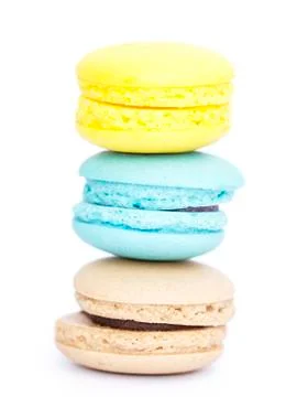 Tower stack of macaroons isolation on white background Stock Photos
