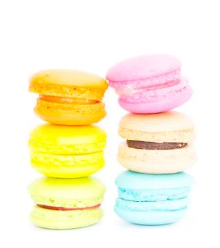Tower stack of macaroons isolation on white background Foto stock