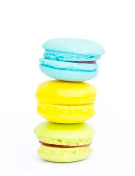 Tower stack of macaroons isolation on white background Stock Photos