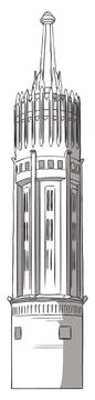 Tower, structure, medieval architecture drawing, black and white drawing 库存插图