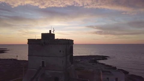 Tower at sunset aerial view shot from 4k drone Stock Footage
