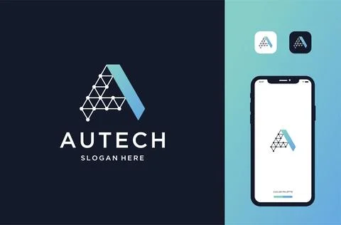 Tower tech combine with letter a logo design premium vector Stock Illustration