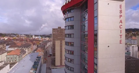 Tower top, la Chaux-de-Fonds - Aerial 4K Stock Footage 71019593