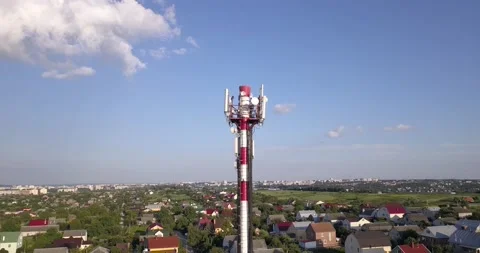 Tower for transmitting and receiving mobile signals Stock Footage 143345881