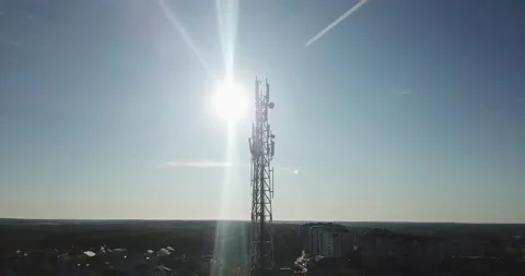 Tower for transmitting and receiving mobile signals Stock Footage 143348783