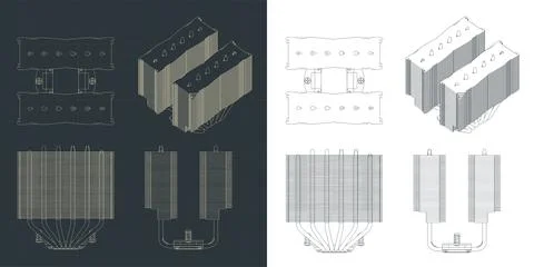 Tower type CPU cooler blueprints Stock Illustration