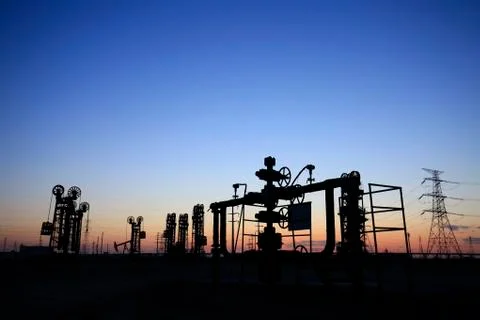 The tower type pumping unit in the evening Stock Photos
