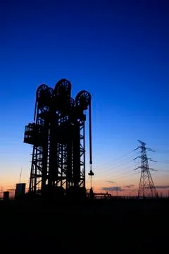 The tower type pumping unit in the evening Stock Photos