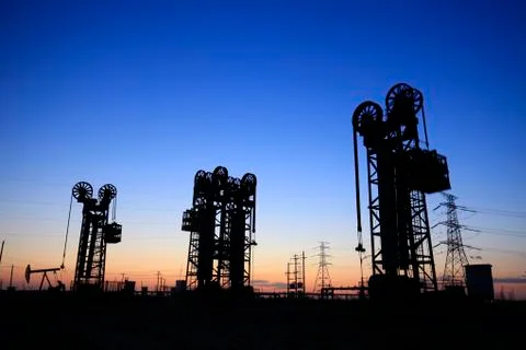 The tower type pumping unit in the evening Stock Photos