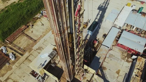 Tower view, joint venture. Two flags. Industrial warehouses. Aerial view, drone Stock Footage 209279638