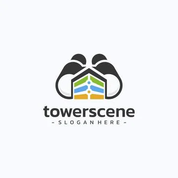 Tower view logo design vector. Travel destination symbol template. Stock Illustration