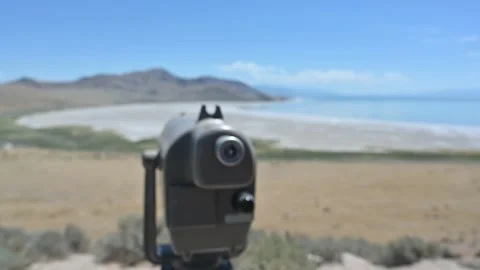 Tower Viewer Overlooking Salt Flat Beach in Summer Stock Footage 154142737