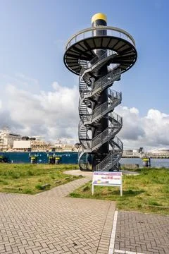 A tower with a viewpoint over the Botlek Harbours. Rozenburg, Netherlands. Stock Photos