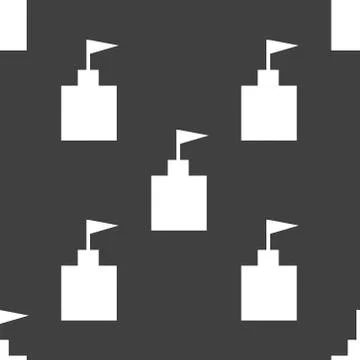 Tower web icon. flat design. Seamless gray pattern. Stock Illustration