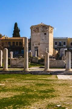 Tower of the Winds ancient octagonal marble monument in Athens, Greece. Foto stock