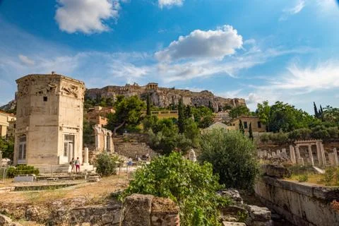 Tower of the winds under acropolis Stock Photos