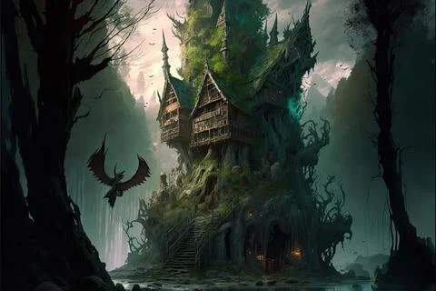 A Tower Within A Forest Stock Illustration