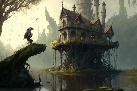 A Tower Within A Swamp Stock Illustration
