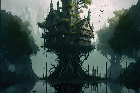 A Tower Within A Swamp Stock Illustration