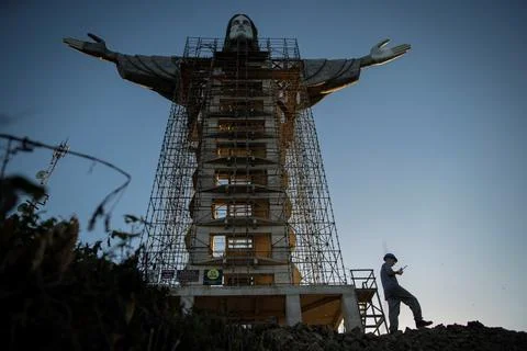 A towering 43-meter tall Christ grows in southern Brazil, Encantado - 12 Apr 202 Stock Photos