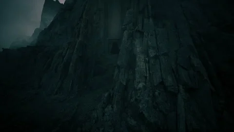 Towering basalt columns and hidden alcove, moody texture study Stock Footage 331531268