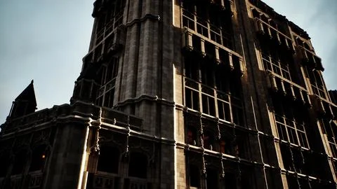 A towering building with a clock on its side in the heart of New York City Ilustración de archivo